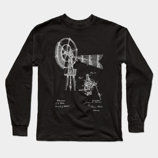 Windmill Vintage Patent Hand Drawing Long Sleeve T-Shirt